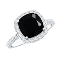 2.8 Carat Lab Grown Black Diamond Cushion Cut Engagement Ring with White Diamond Halo