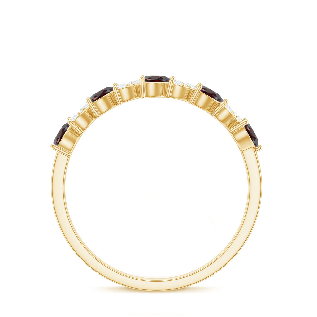 Natural Garnet Diamond Heart Eternity Ring in East West Style