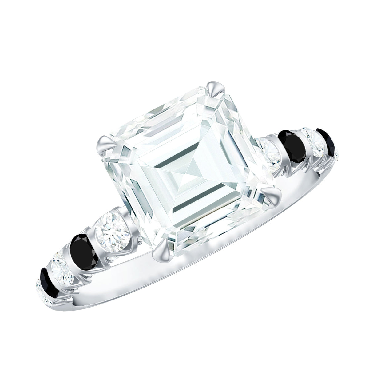 Claw Set Moissanite Engagement Ring With Black Diamond