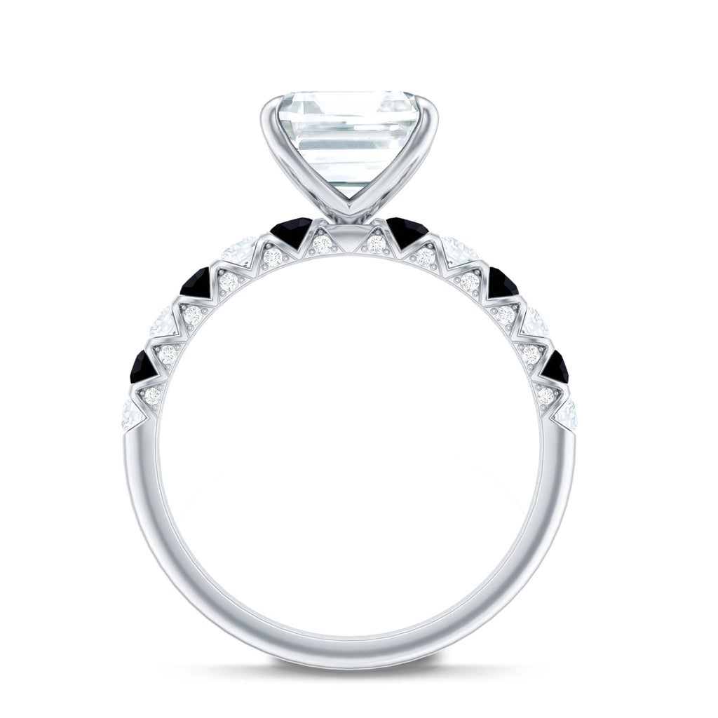 Claw Set Moissanite Engagement Ring With Black Diamond