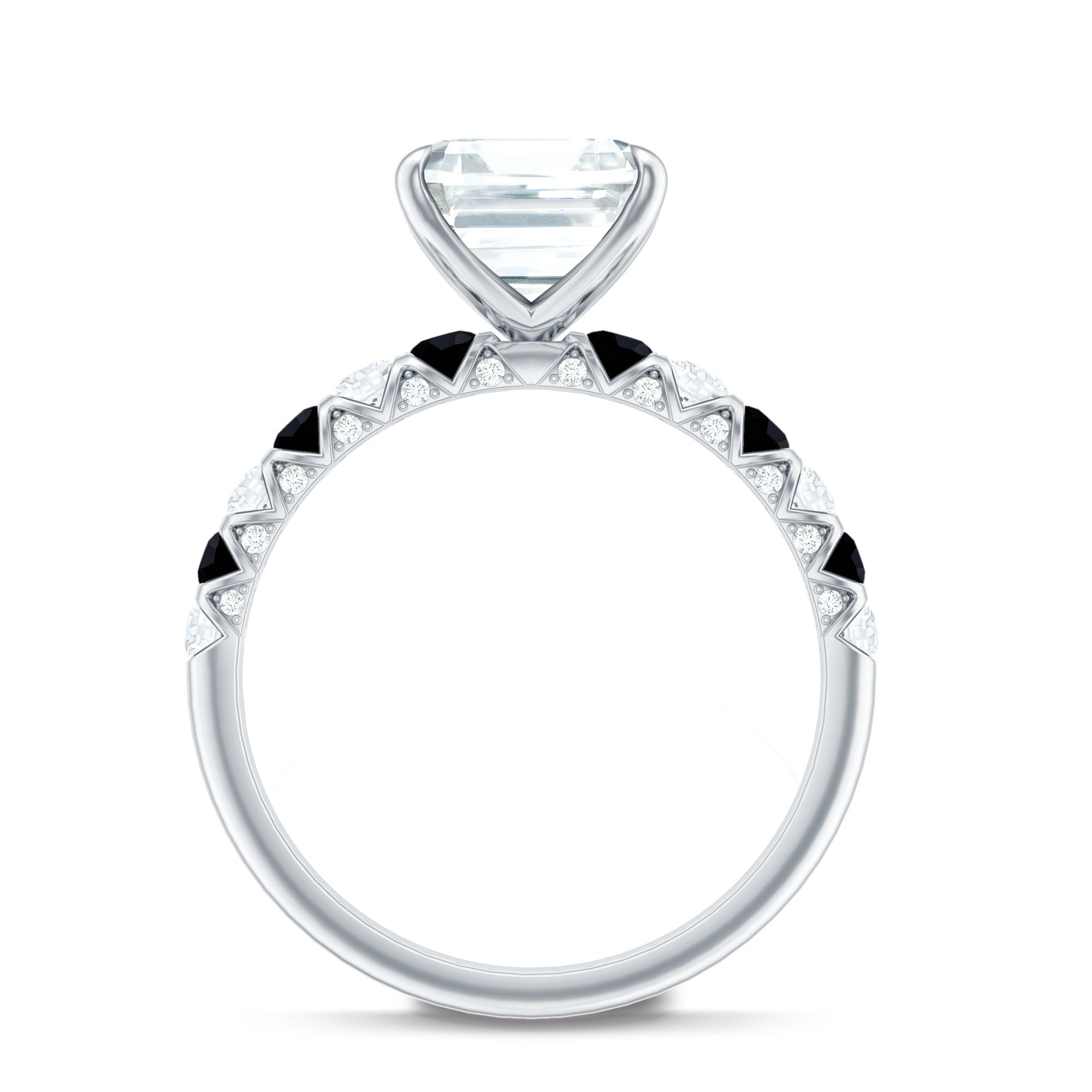 Claw Set Moissanite Engagement Ring With Black Diamond