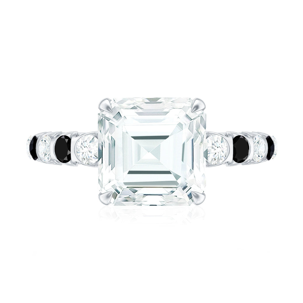 Claw Set Moissanite Engagement Ring With Black Diamond