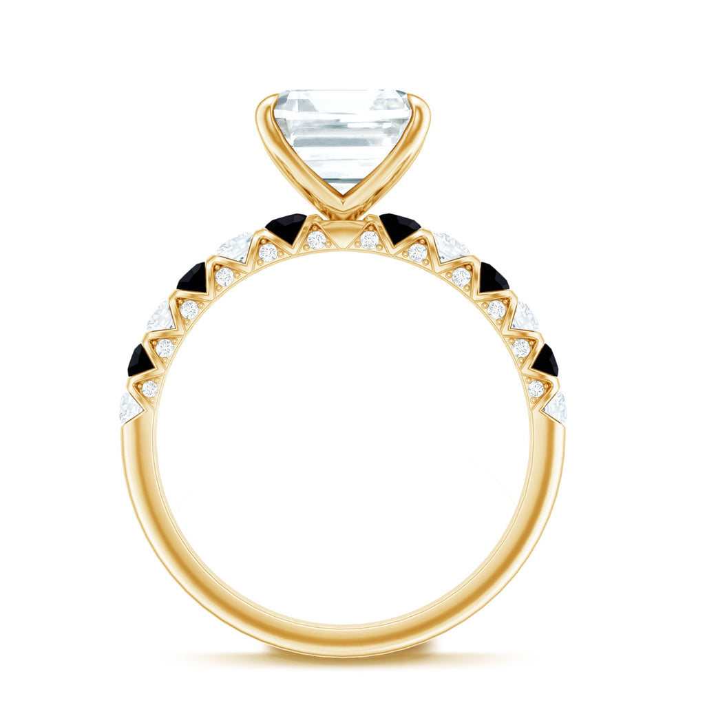 Claw Set Moissanite Engagement Ring With Black Diamond