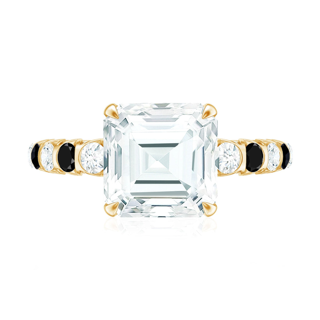 Claw Set Moissanite Engagement Ring With Black Diamond