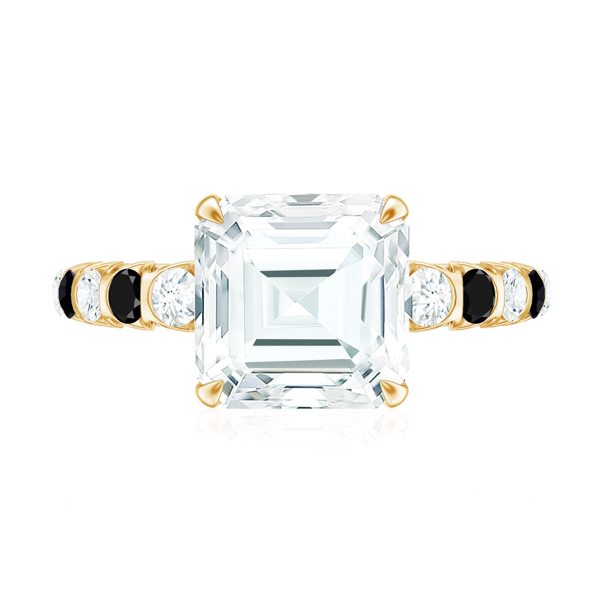Claw Set Moissanite Engagement Ring With Black Diamond