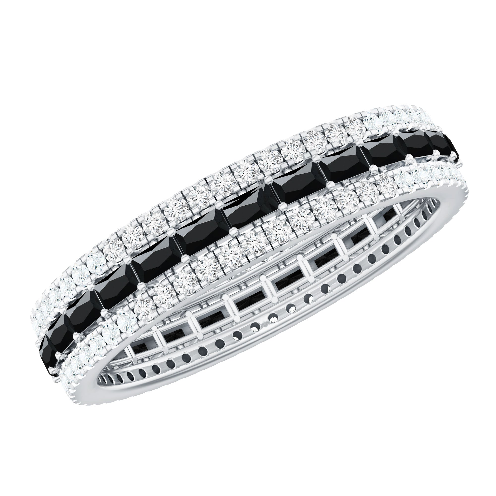 Certified Lab Grown Black Diamond 3 Row Wedding Band with Moissanite
