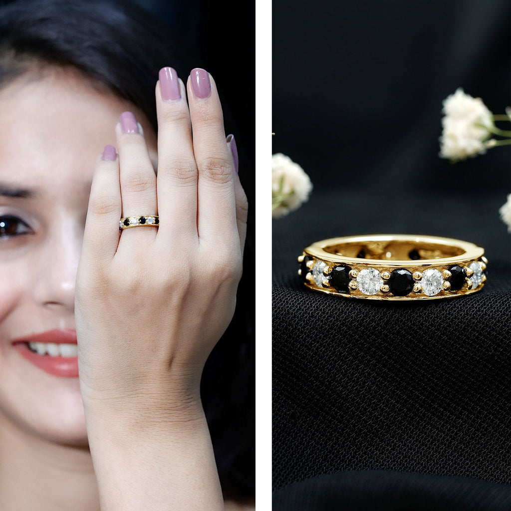 Certified Lab Grown Black Diamond Eternity Ring with Moissanite