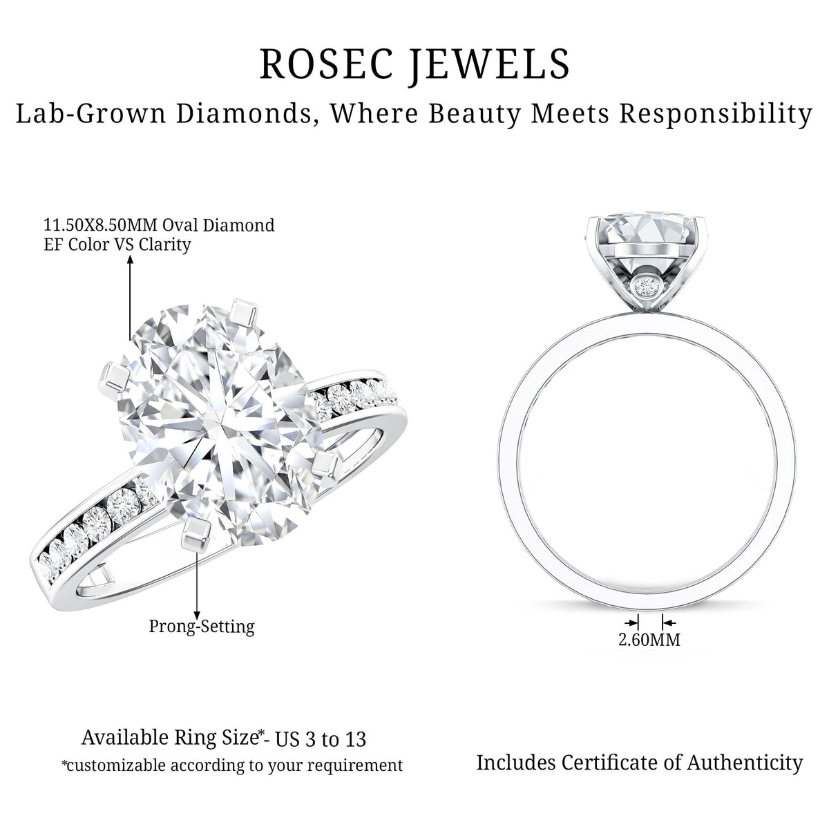 IGI Certified 3 Carat Lab Grown Diamond Oval Engagement Ring for Women