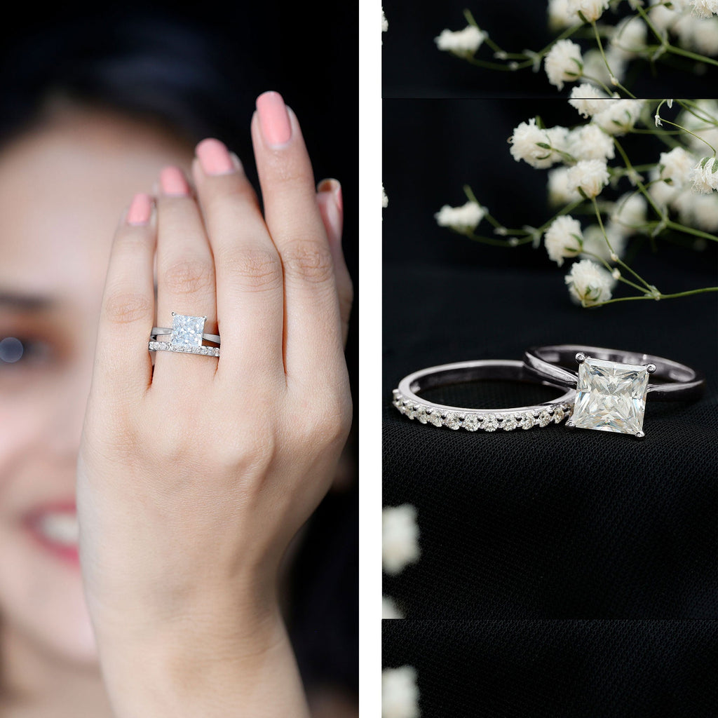 IGI Certified 3 Carat Lab Grown Diamond Princess Cut Wedding Ring Set for Women