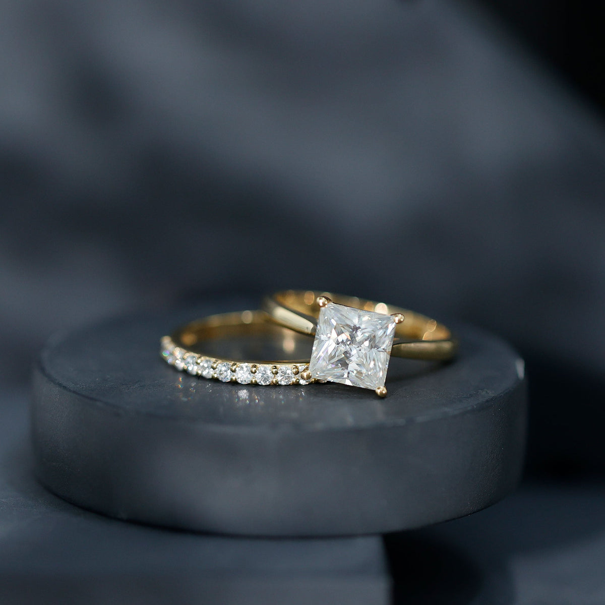 IGI Certified 3 Carat Lab Grown Diamond Princess Cut Wedding Ring Set for Women