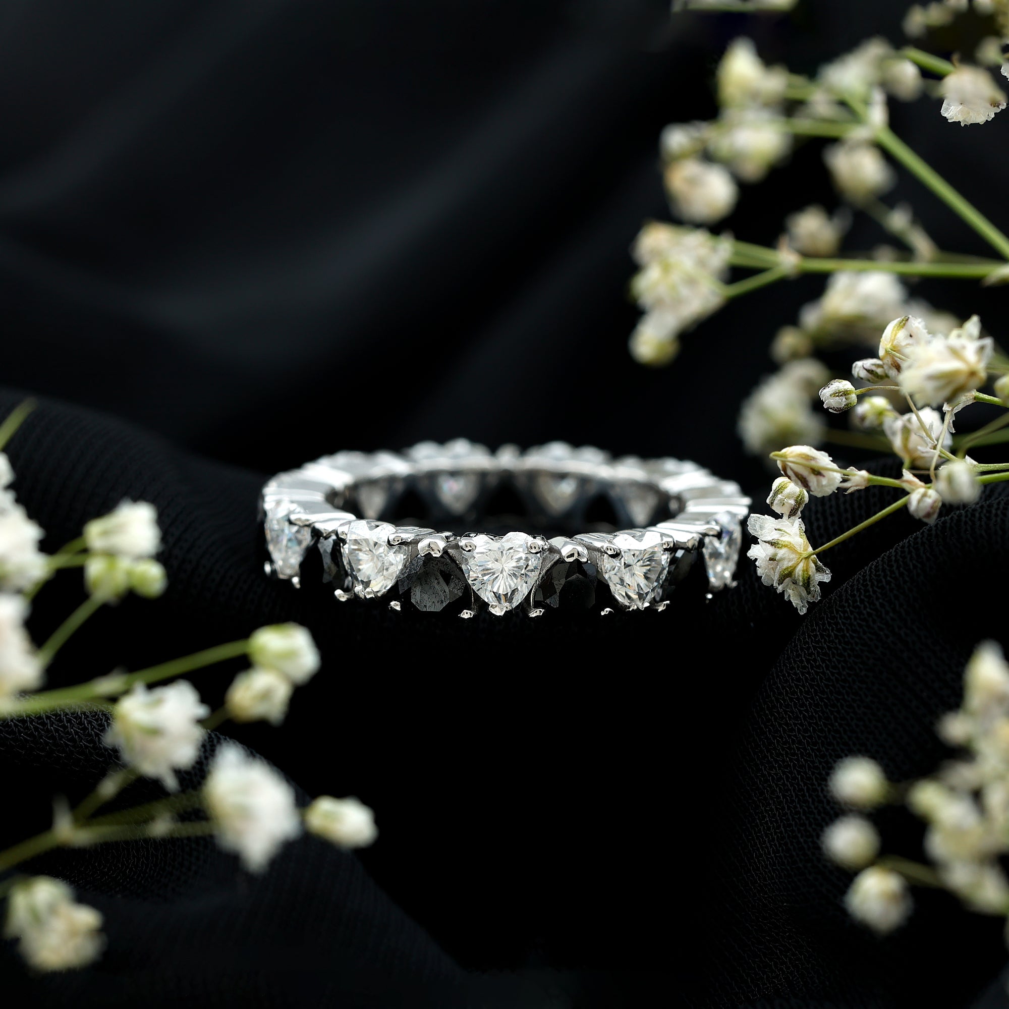 Heart Shape Lab Grown Black Diamond Eternity Band With Moissanite