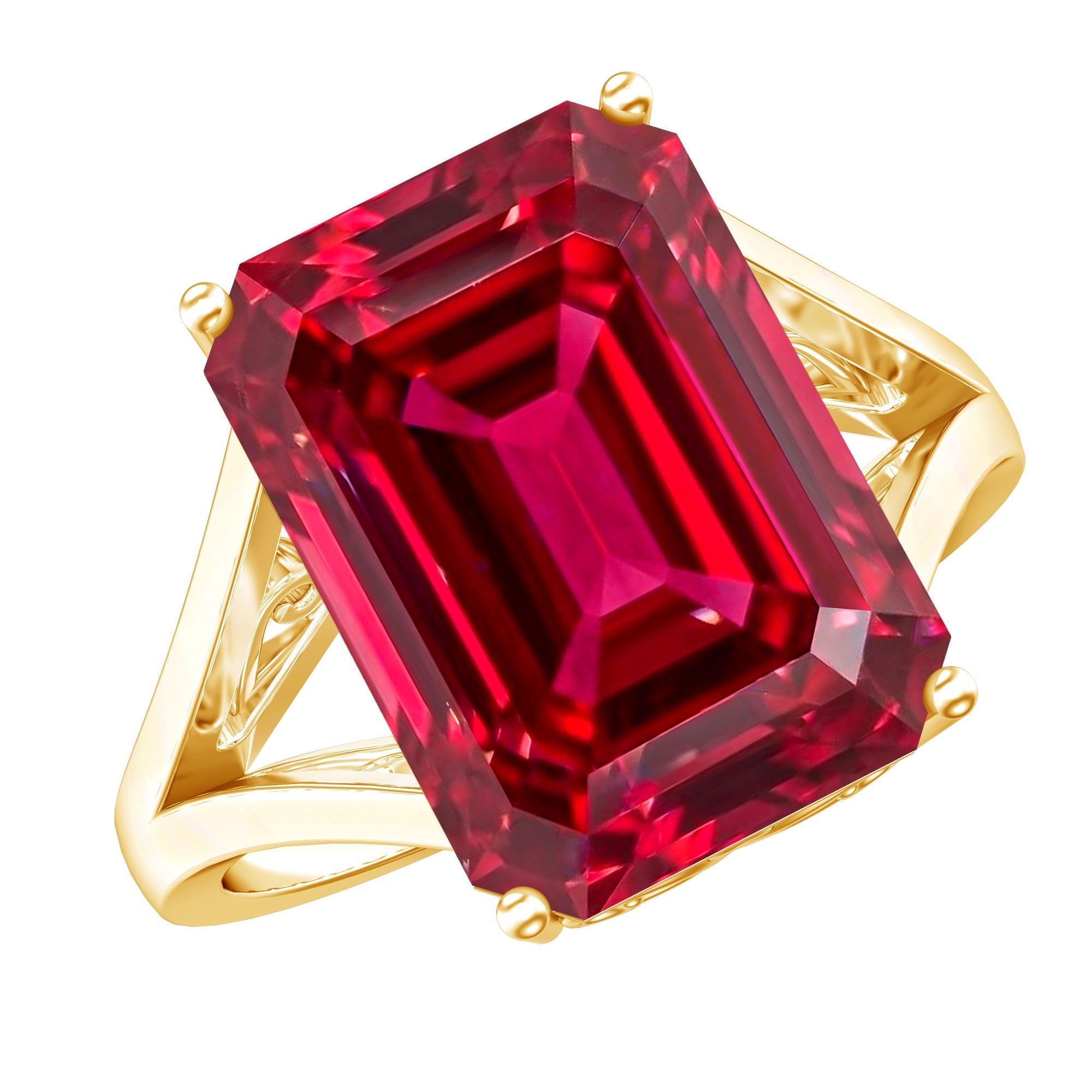 Certified 5 Carat Emerald Cut Lab Grown Ruby Engagement Ring with Split Shank