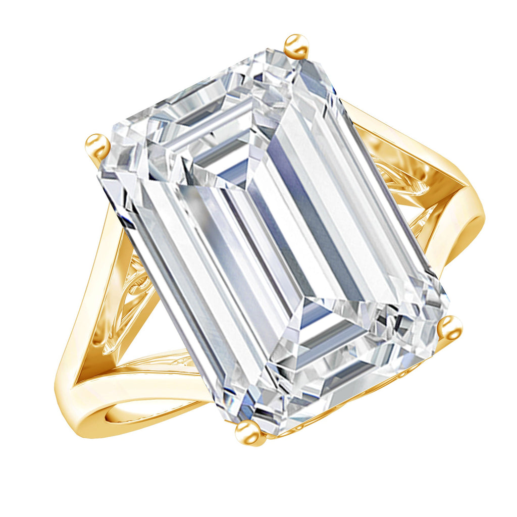 Certified 9 Carat Emerald Cut Cubic Zirconia Engagement Ring in Silver
