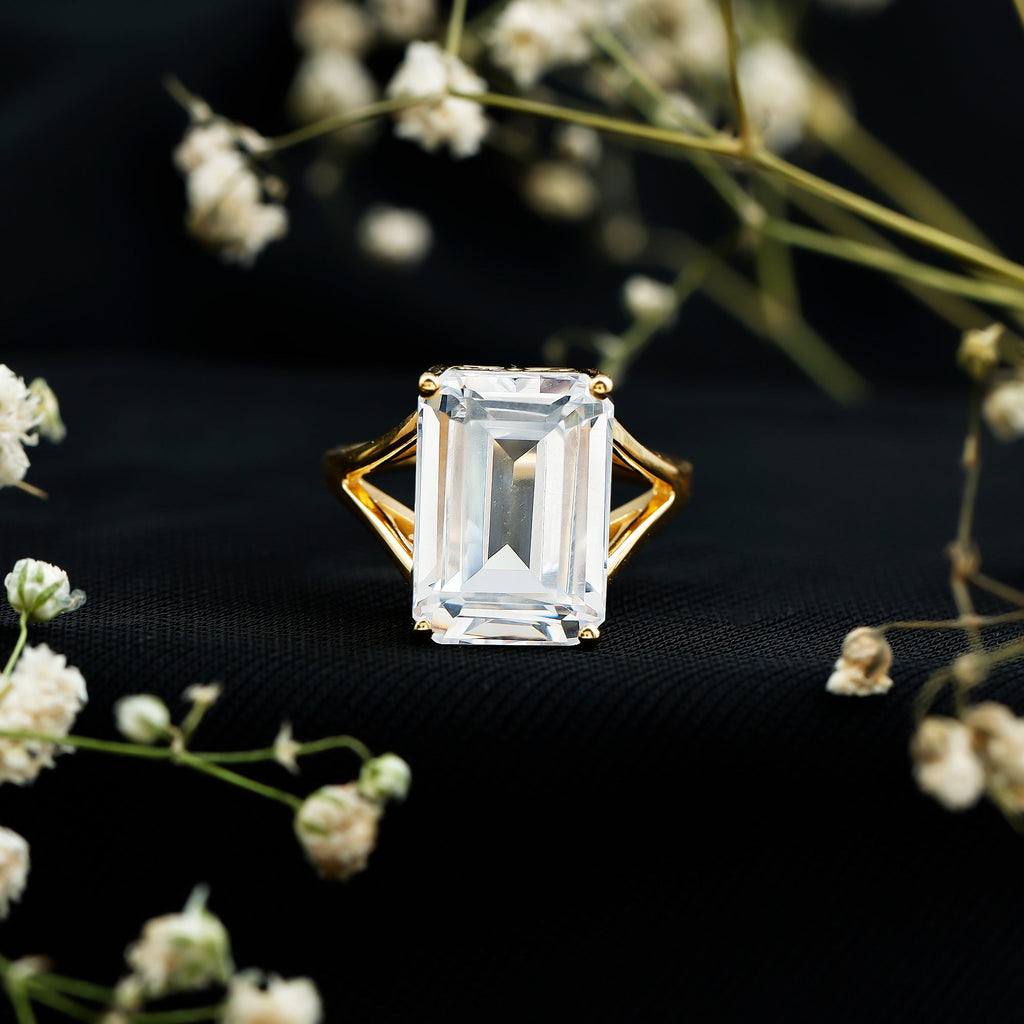 Certified 9 Carat Emerald Cut Cubic Zirconia Engagement Ring in Silver