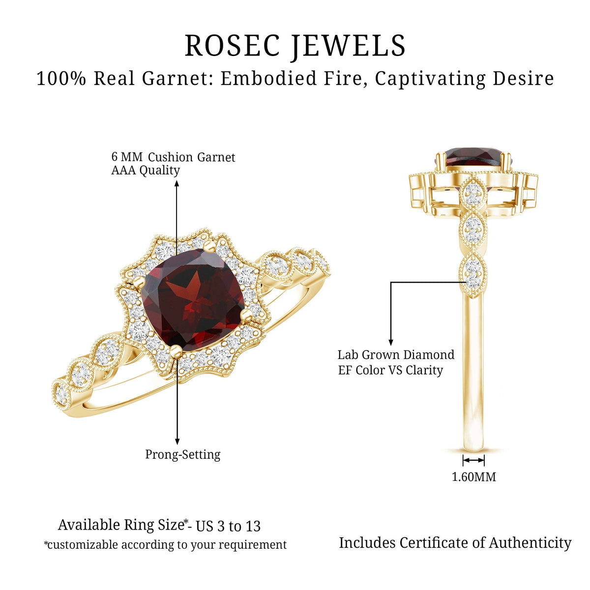 Garnet Vintage Engagement Ring with Lab Diamond Halo