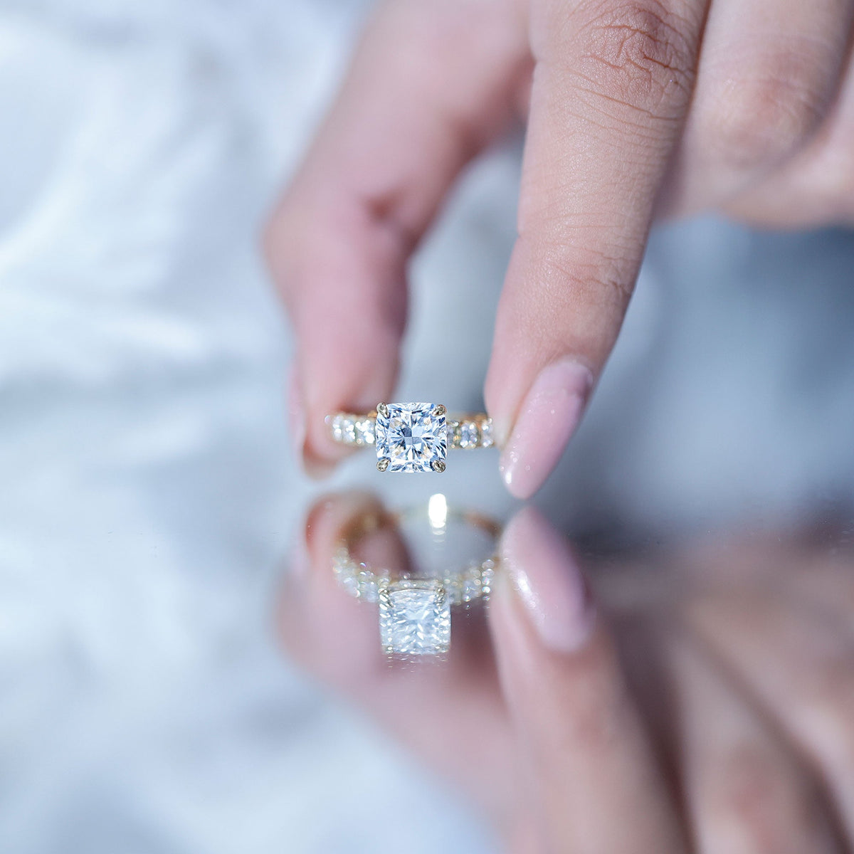 IGI Certified 2 Carat Cushion Cut Lab Grown Diamond Engagement Ring with Side Stones