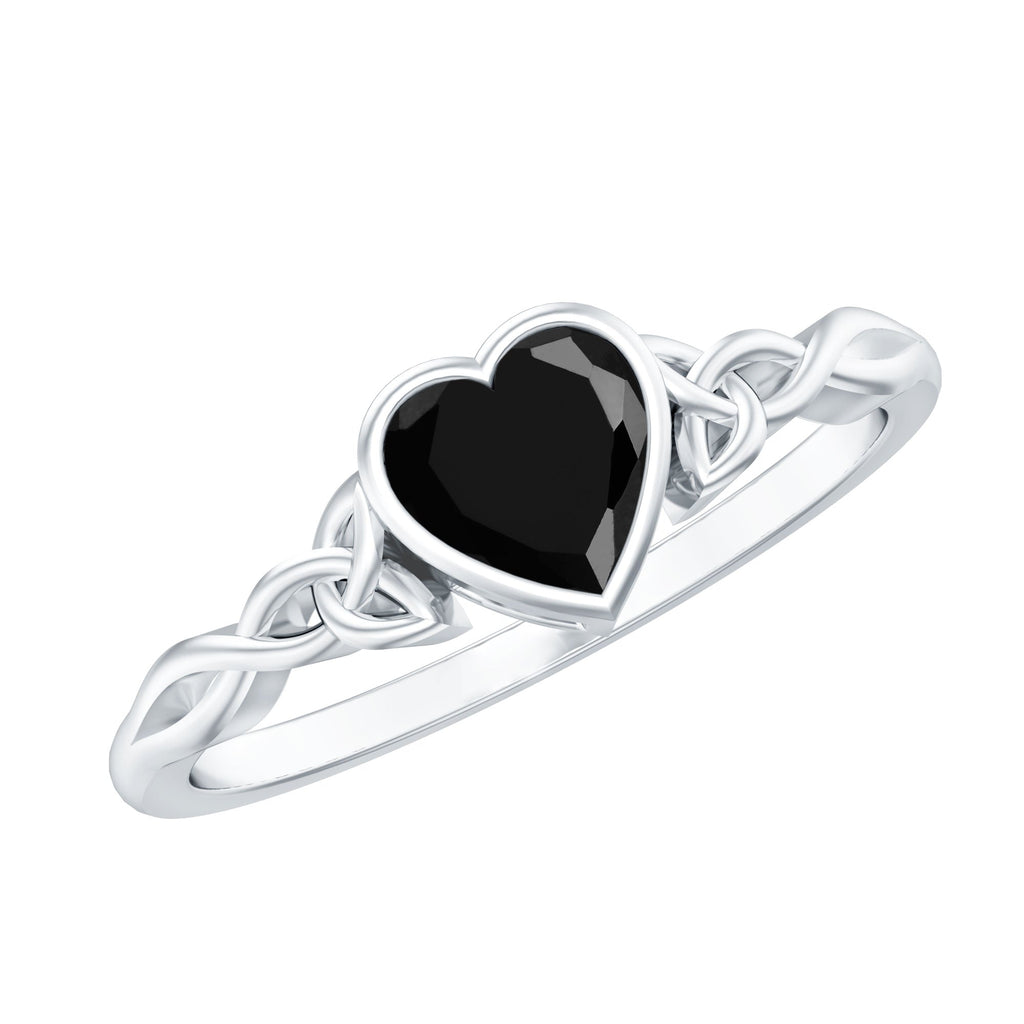 Certified 0.6 Carat Lab Grown Black Diamond Heart Promise Ring with Celtic Knot