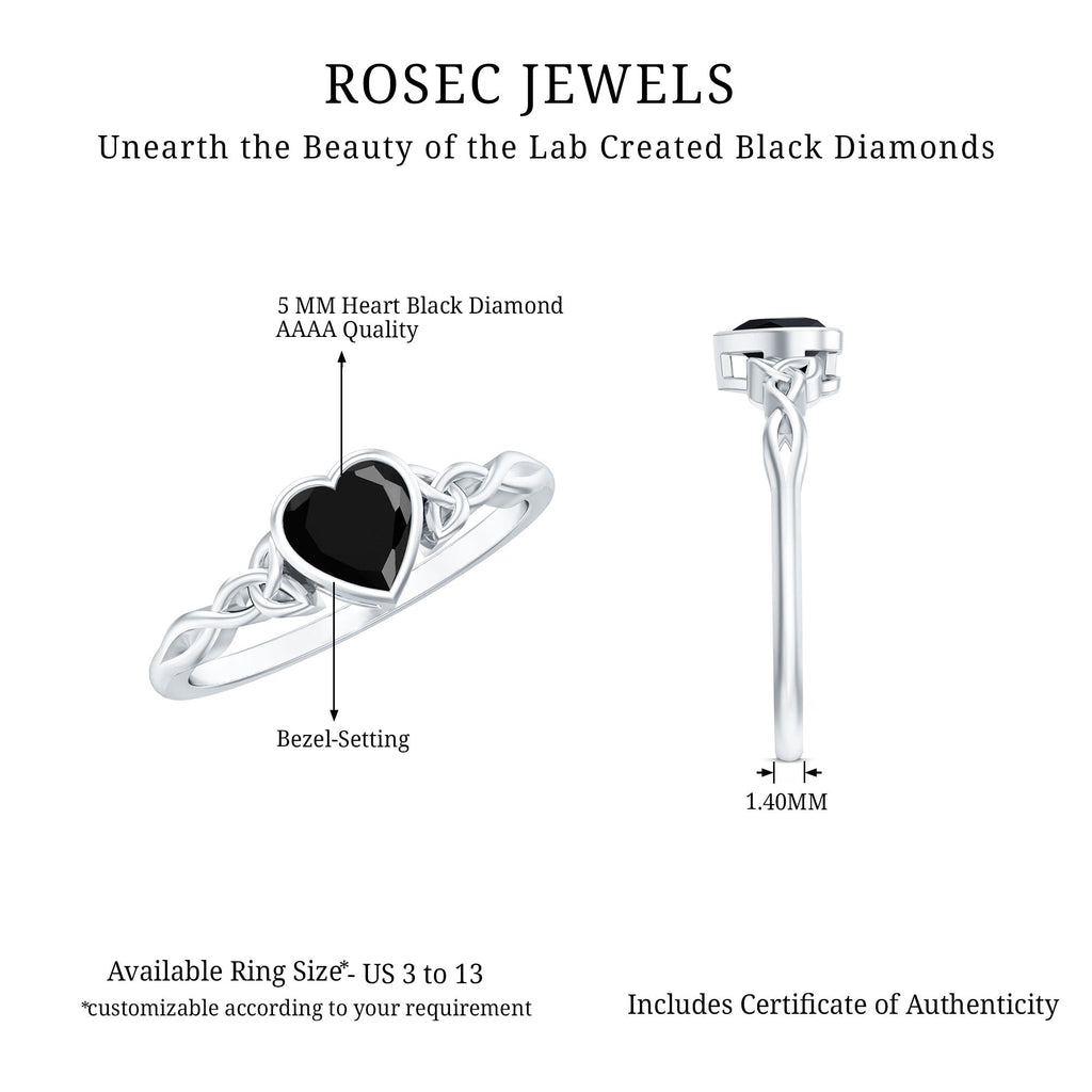 Certified 0.6 Carat Lab Grown Black Diamond Heart Promise Ring with Celtic Knot