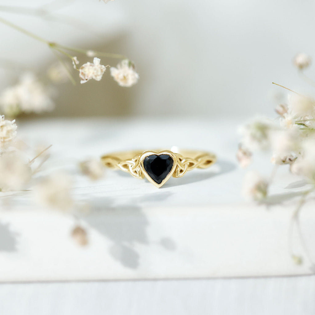 Certified 0.6 Carat Lab Grown Black Diamond Heart Promise Ring with Celtic Knot