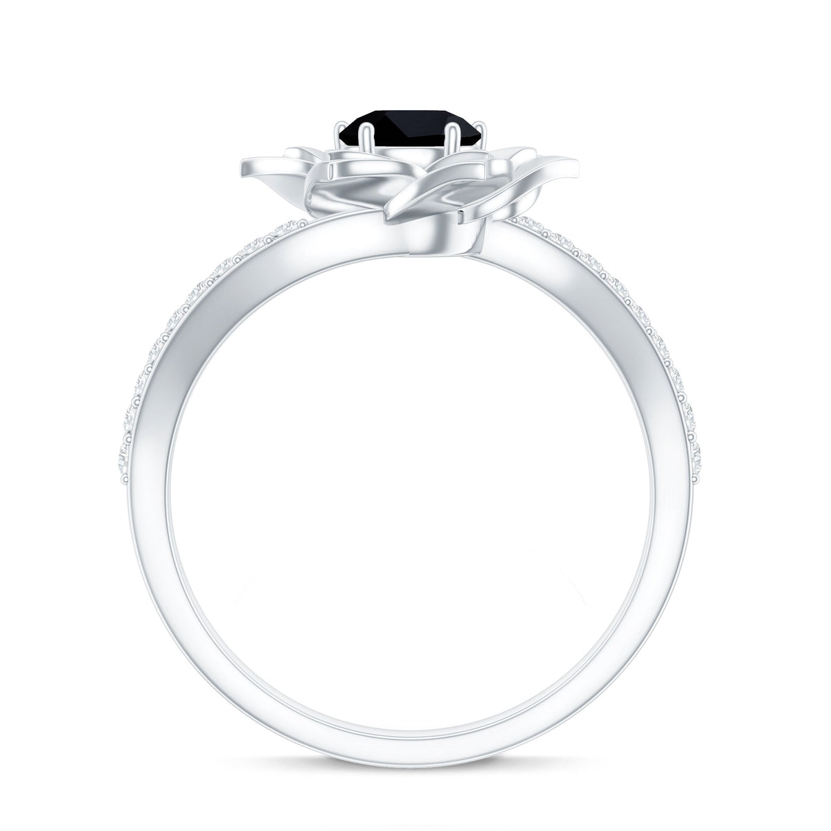 Certified 0.8 Carat Lab Grown Black Diamond Flower Engagement Ring with White Diamond