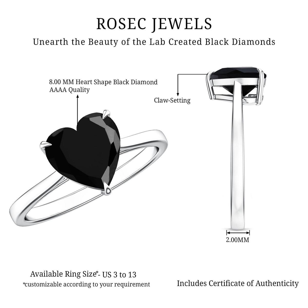 Heart Shaped Created Black Diamond Solitaire Promise Ring