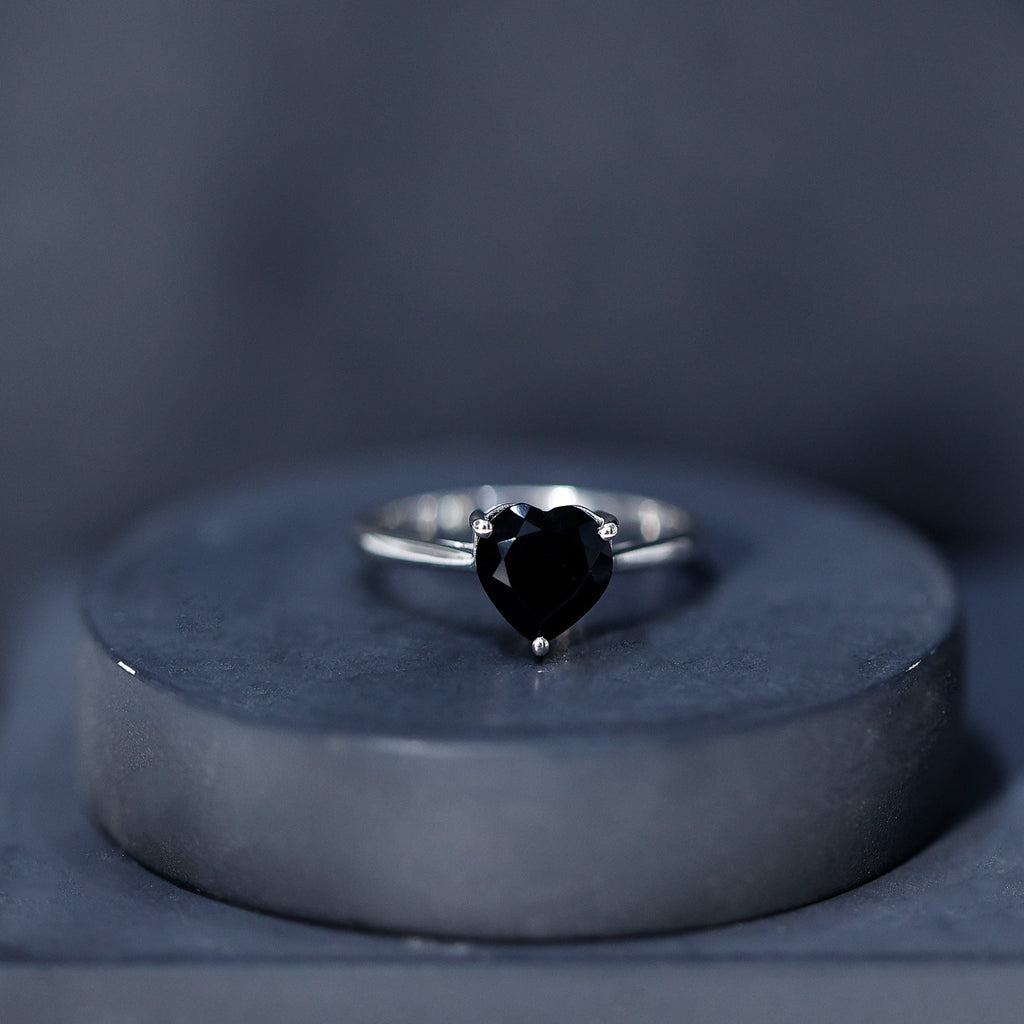 Heart Shaped Created Black Diamond Solitaire Promise Ring