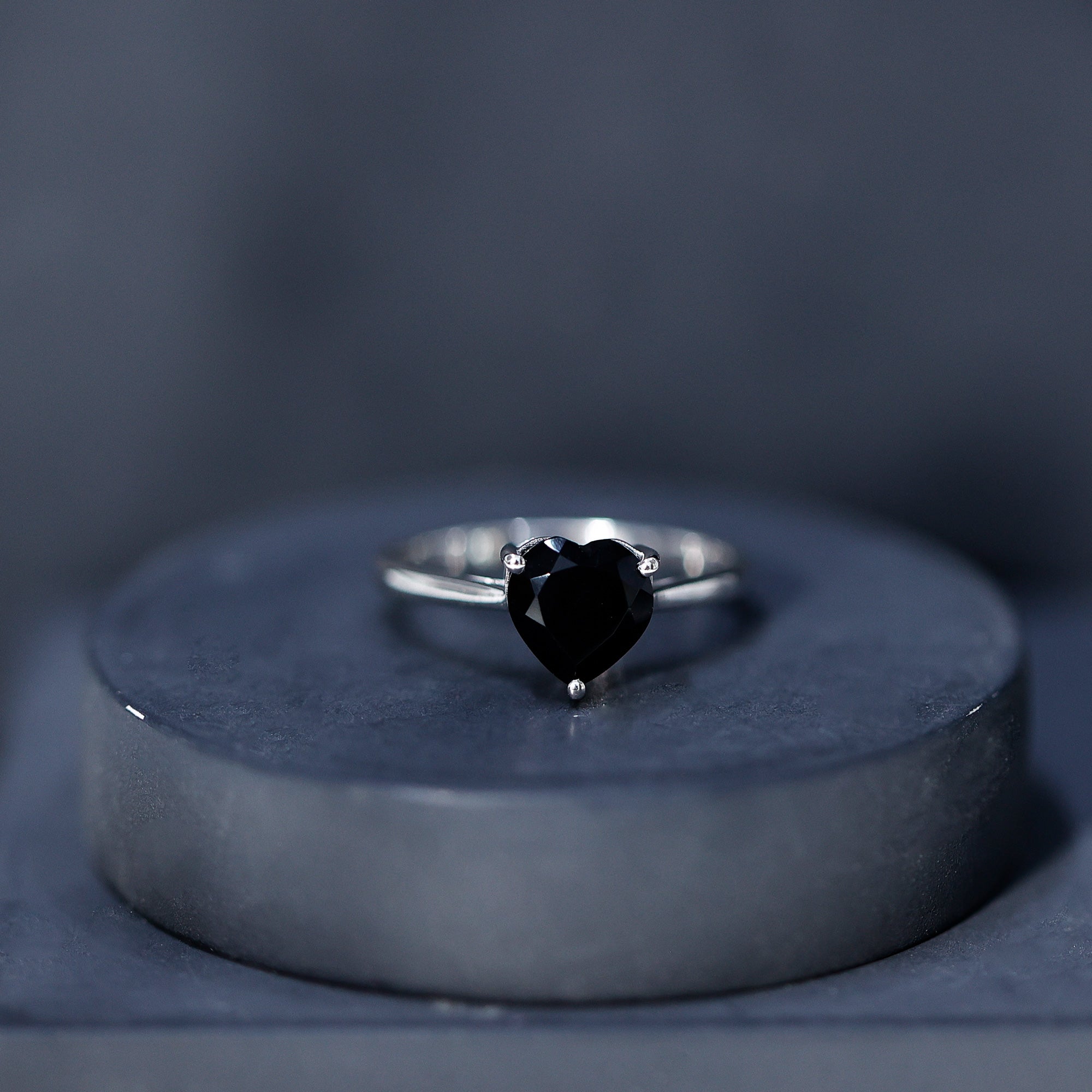 Heart Shaped Created Black Diamond Solitaire Promise Ring