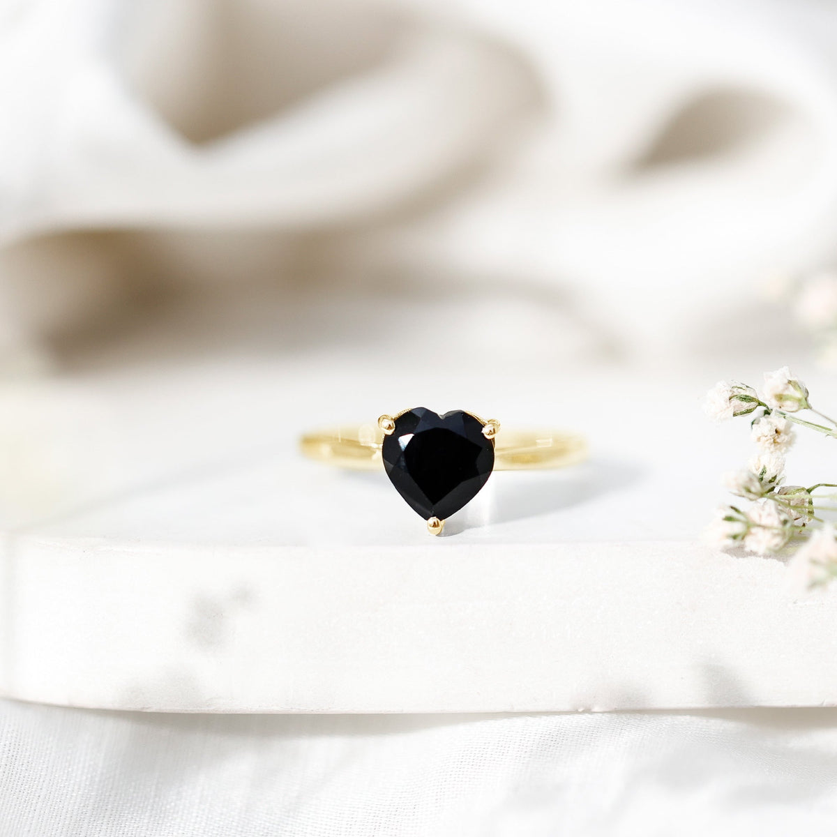 Heart Shaped Created Black Diamond Solitaire Promise Ring