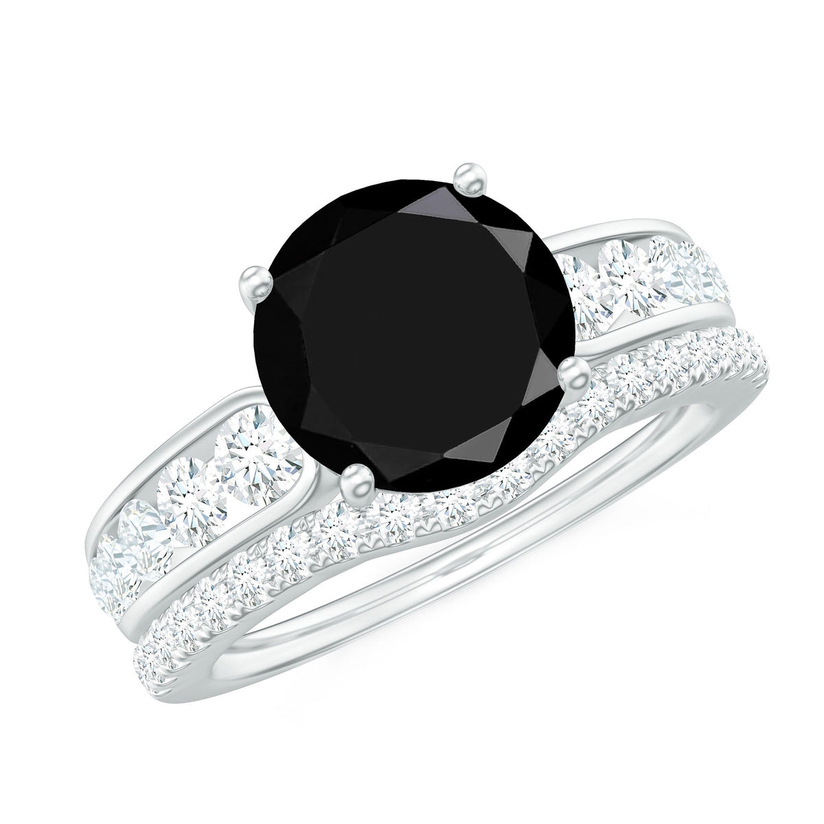 2 Carat Lab Grown Black Diamond Engagement Ring with Moissanite Enhancer