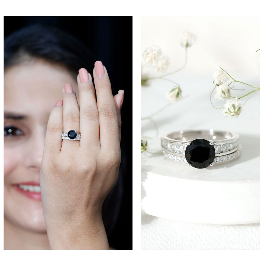 2 Carat Lab Grown Black Diamond Engagement Ring with Moissanite Enhancer