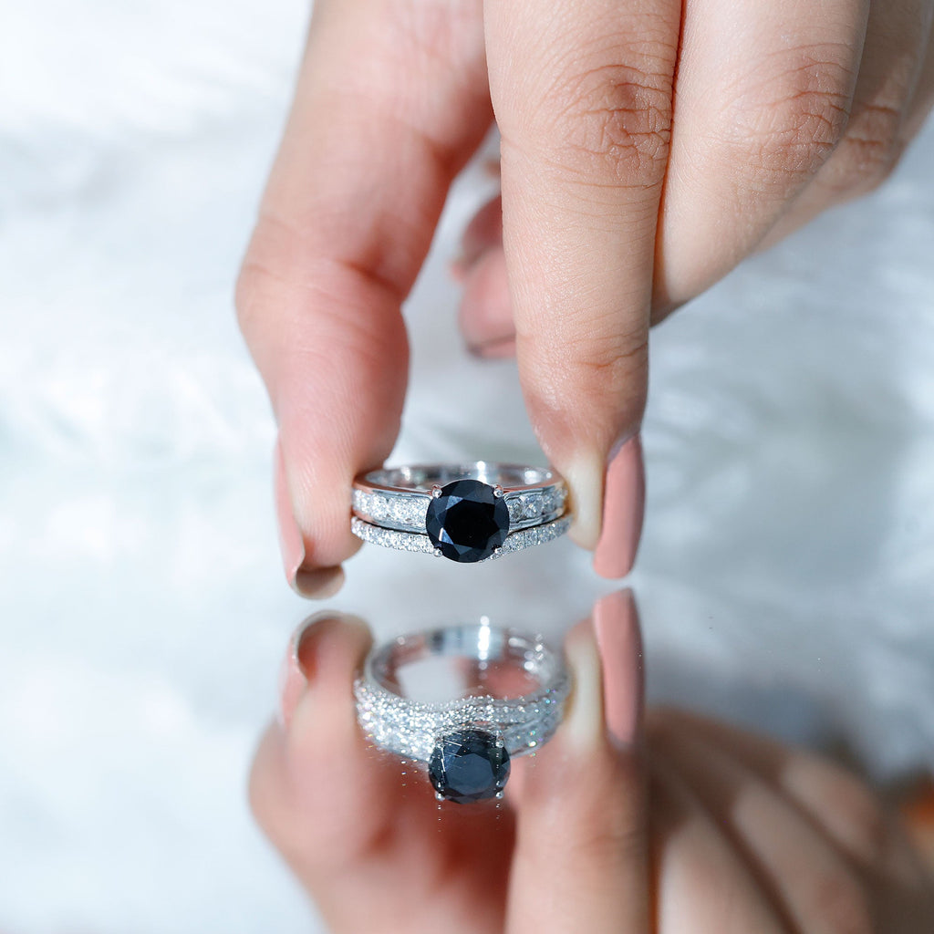 2 Carat Lab Grown Black Diamond Engagement Ring with Moissanite Enhancer
