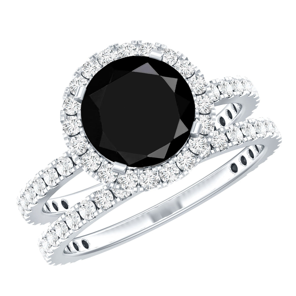 2 Carat Lab Grown Black Diamond Engagement Ring with Moissanite Wedding Band