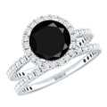 2 Carat Lab Grown Black Diamond Engagement Ring with Moissanite Wedding Band