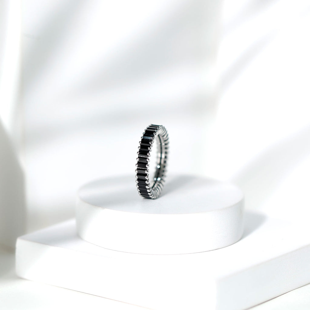 Certified Baguette Lab Grown Black Diamond Eternity Ring for Anniversary