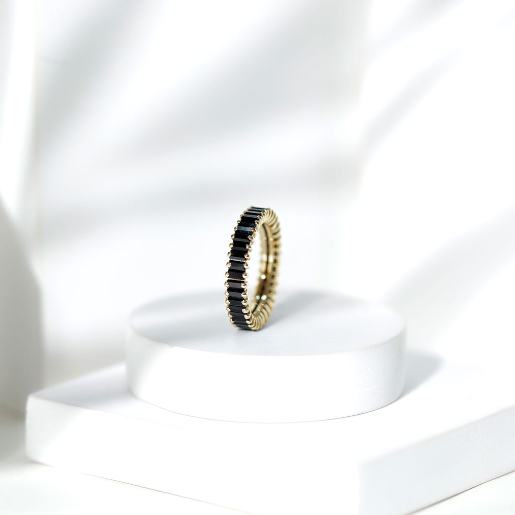 Certified Baguette Lab Grown Black Diamond Eternity Ring for Anniversary