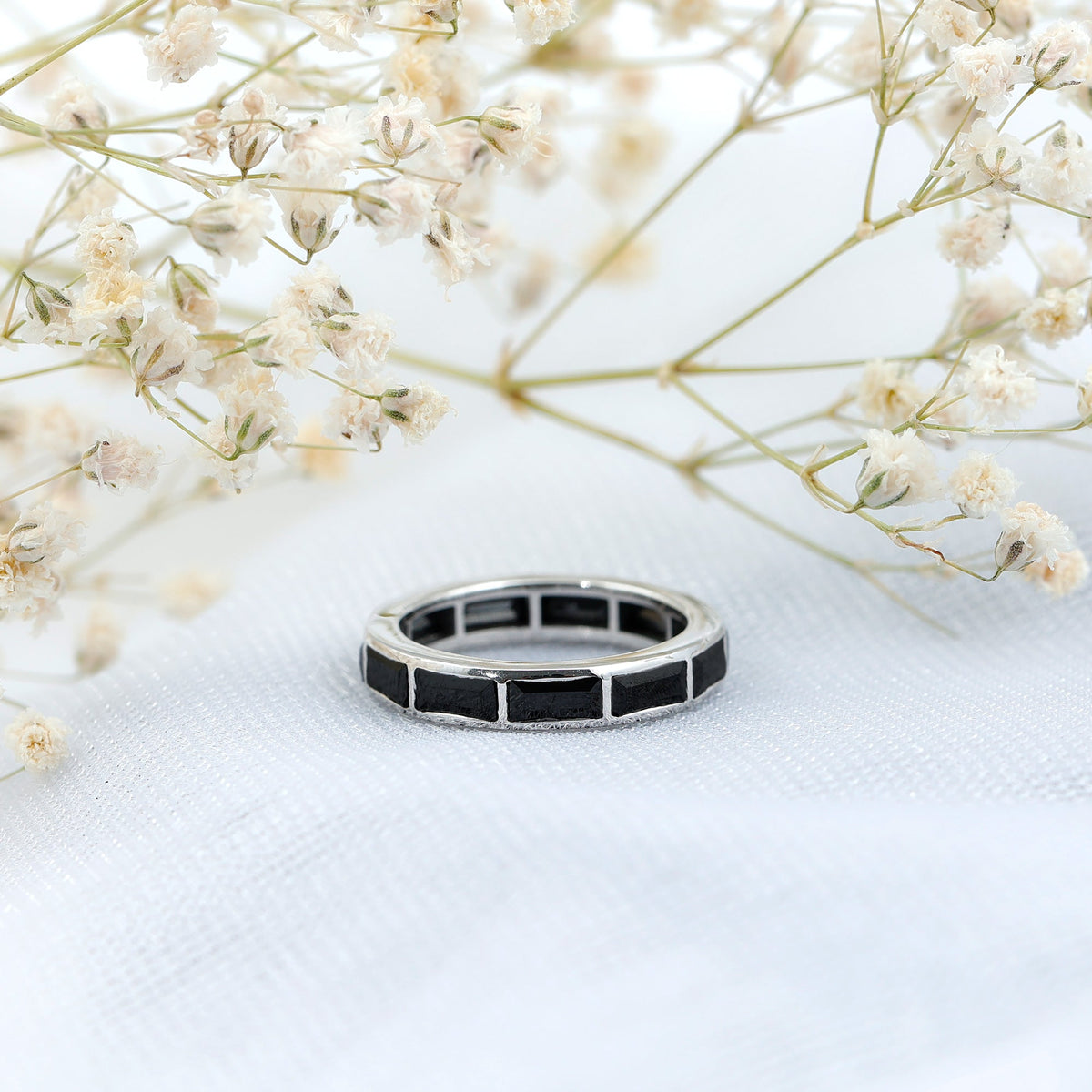 Baguette Cut Lab Grown Black Diamond Eternity Band Ring