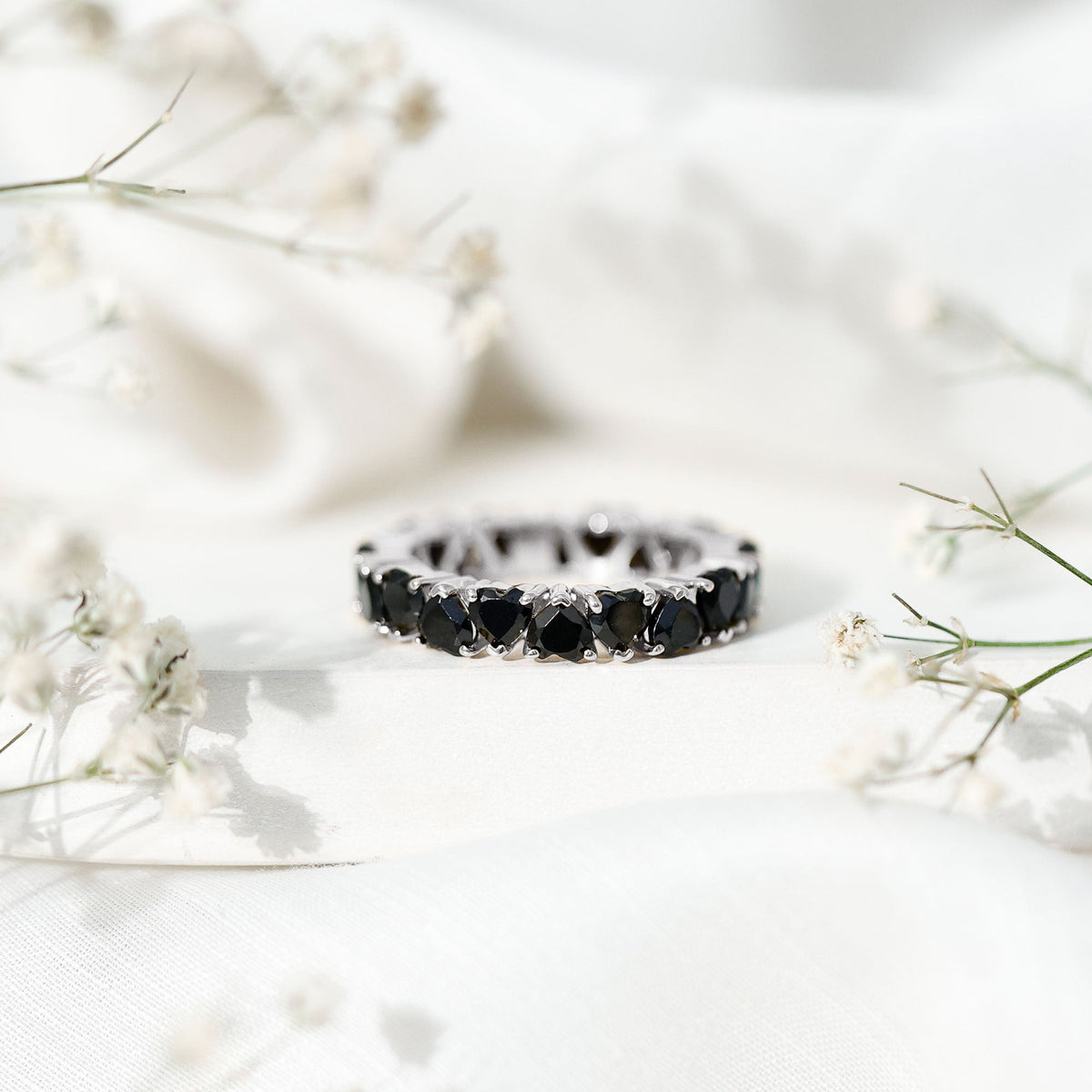 Certified Lab Grown Black Diamond Heart Eternity Ring for Women