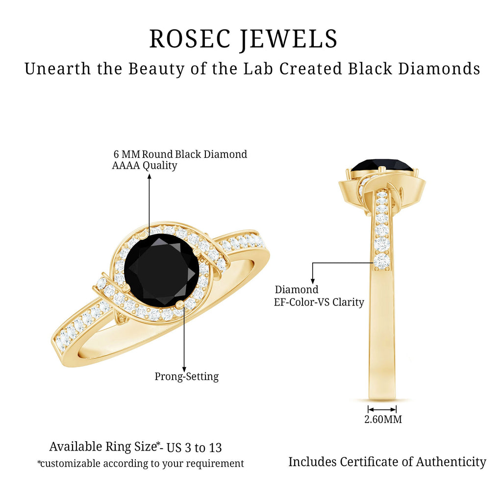 1.3 Carat Lab Grown Black Diamond Engagement Ring with White Diamond Halo
