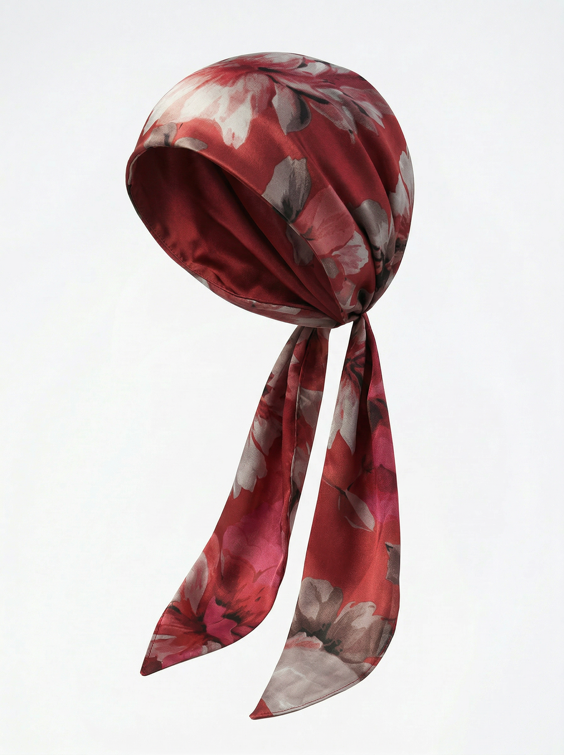 Silk headscarf with ties - Red Floral