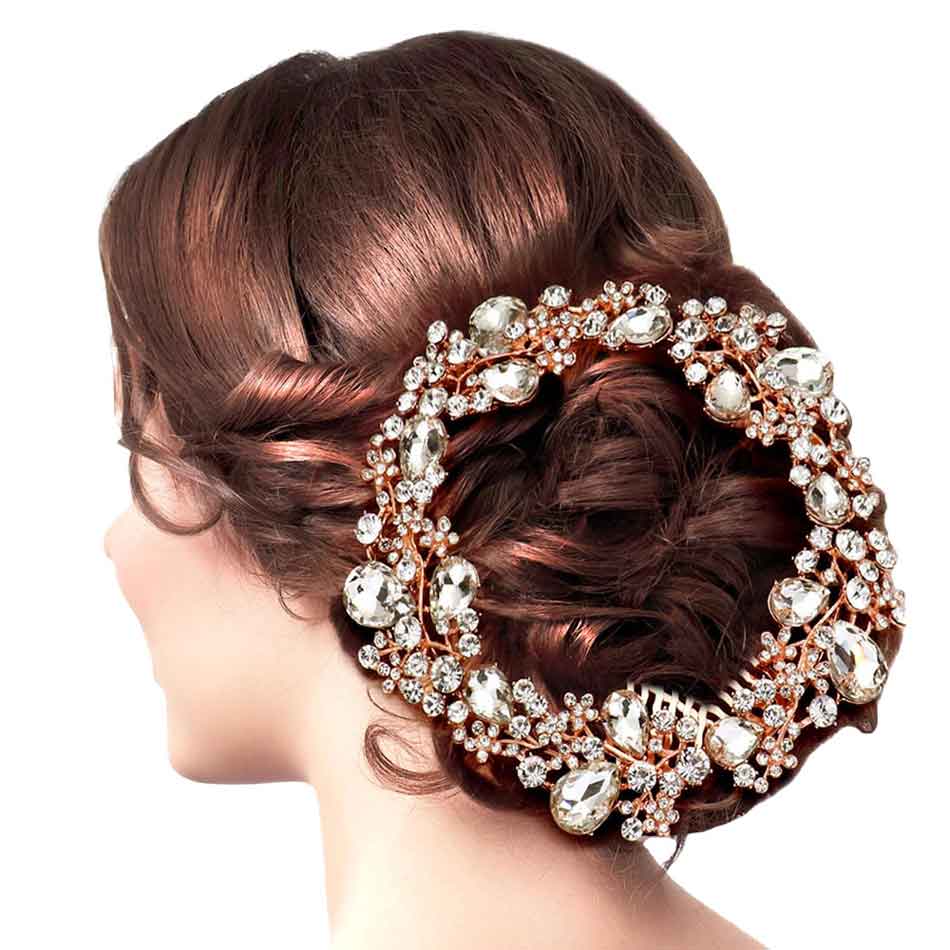 Floral Pave Glass Crystal Hair Comb