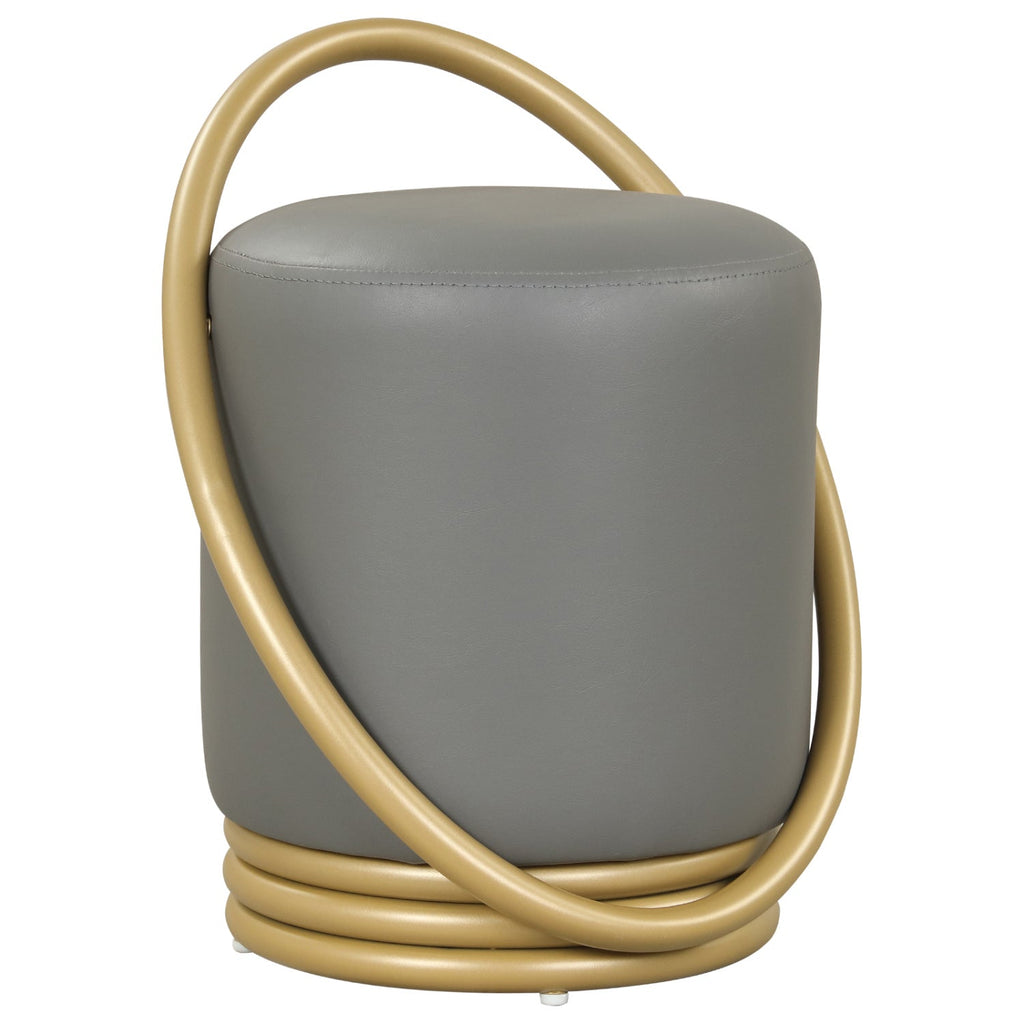 Round Vanity Stool with Gold Halo Design - Faux Leather