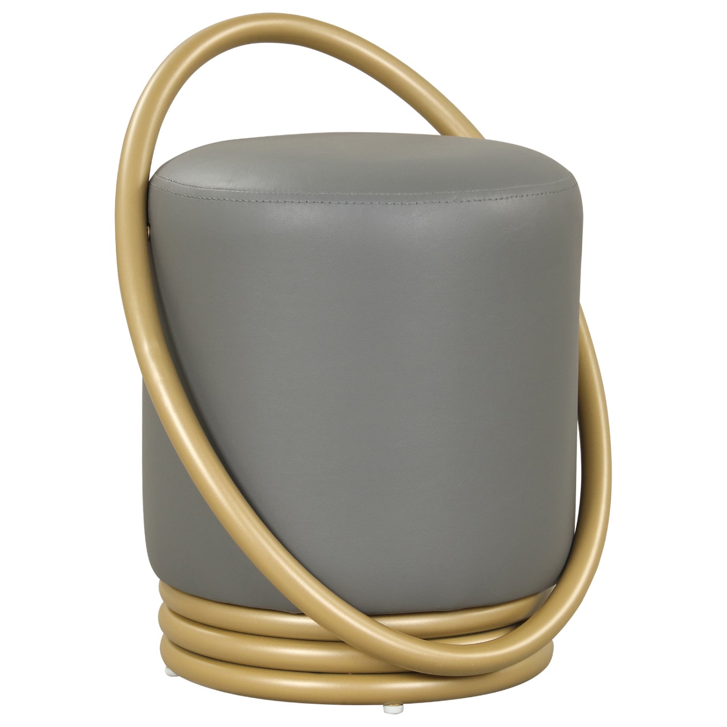Round Vanity Stool with Gold Halo Design - Faux Leather