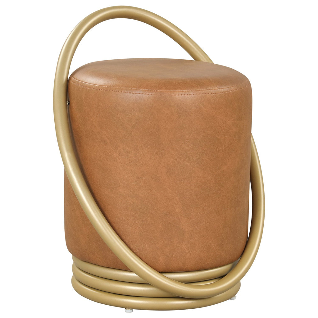 Round Vanity Stool with Gold Halo Design - Faux Leather