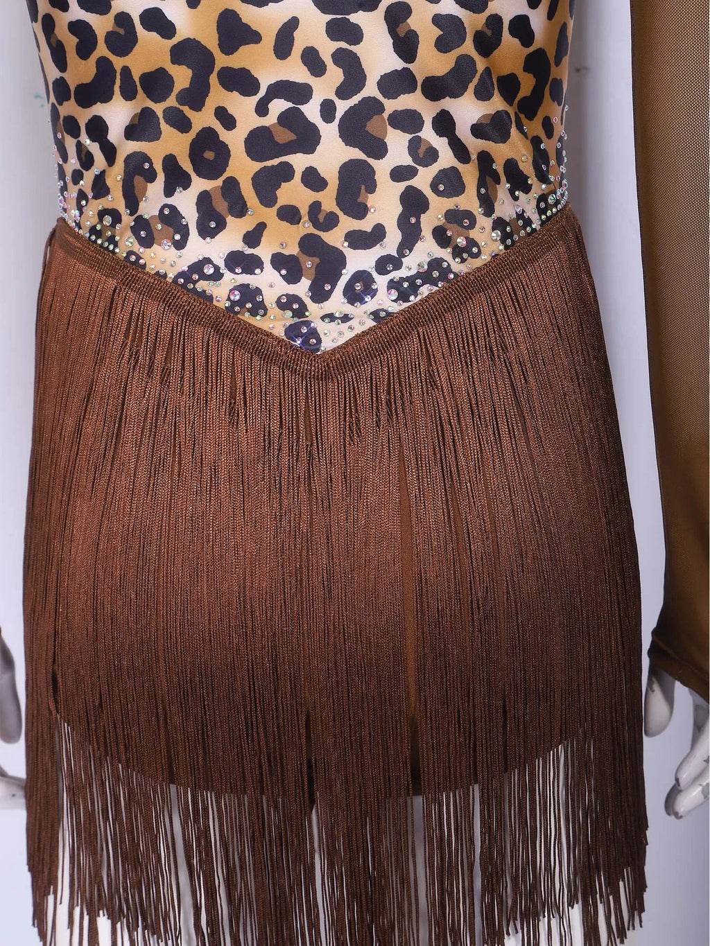 Leopard Print Rhinestone Fringe Bodysuit | Dancewear
