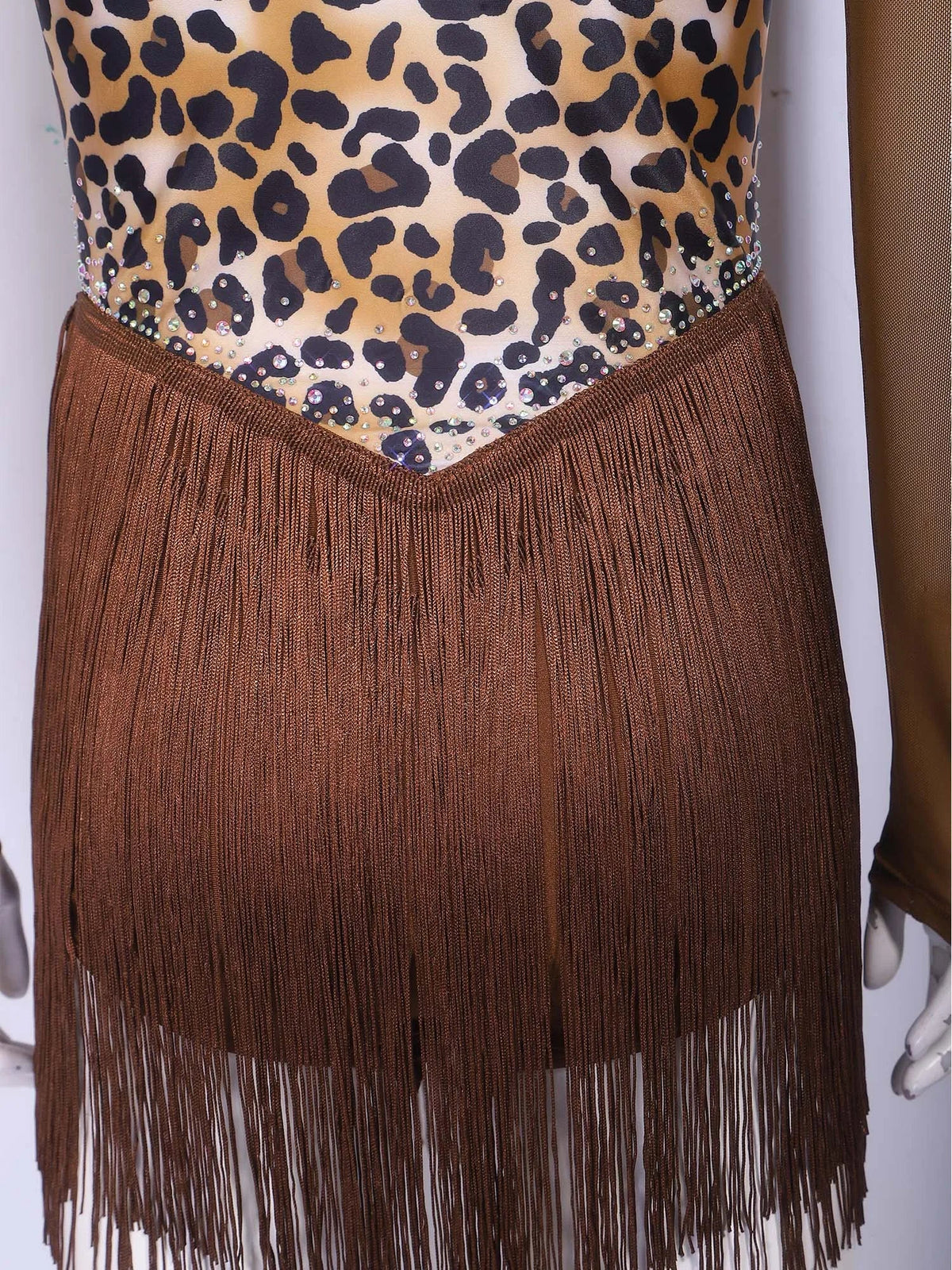 Leopard Print Rhinestone Fringe Bodysuit | Dancewear