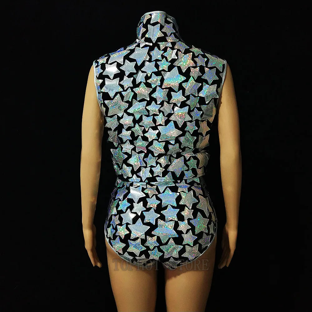 Silver Laser Star Sequin Three-Piece Festival Set