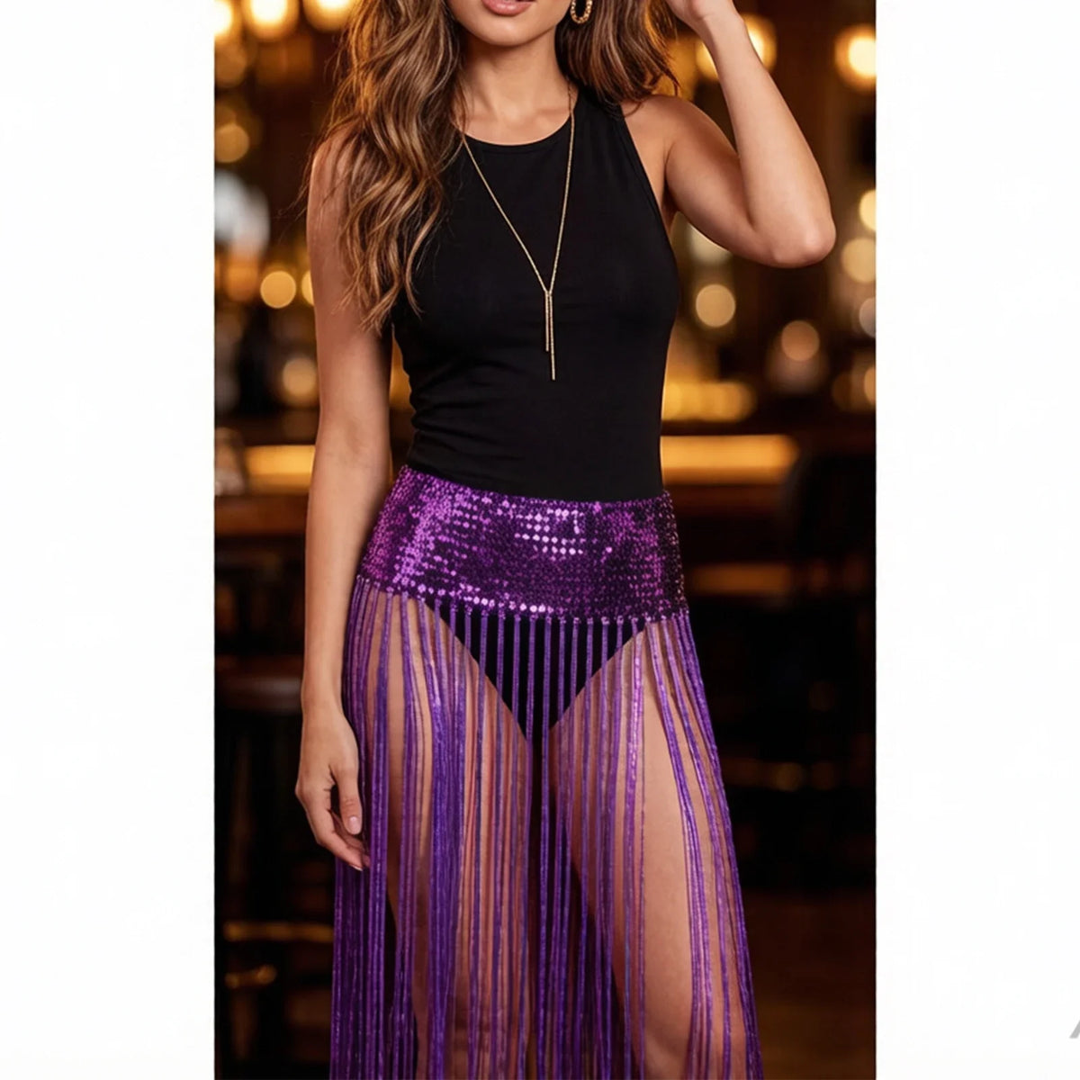 Metallic Sequin Fringe Maxi Skirt | Festival Outfit