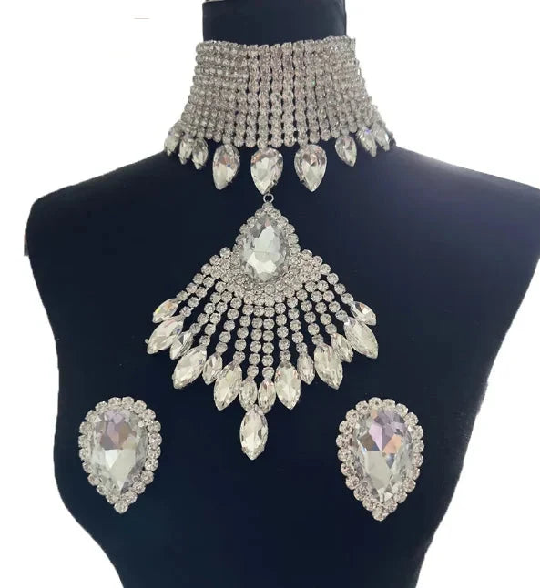 Crystal Tassel Choker & Earrings Set