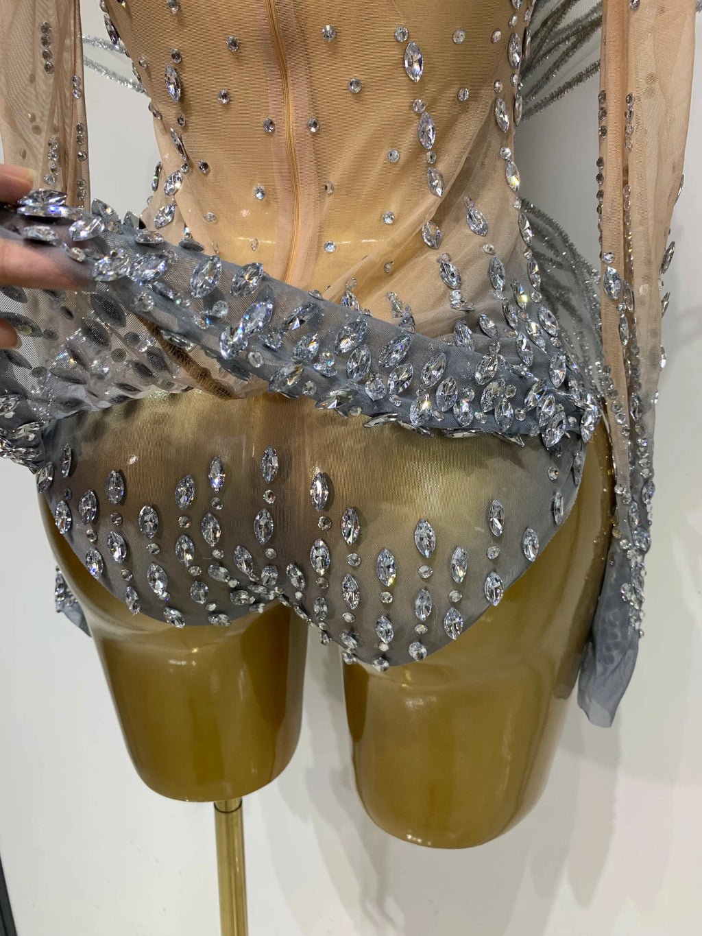 Silver Rhinestone Sheer Mesh Jumpsuit | Stagewear