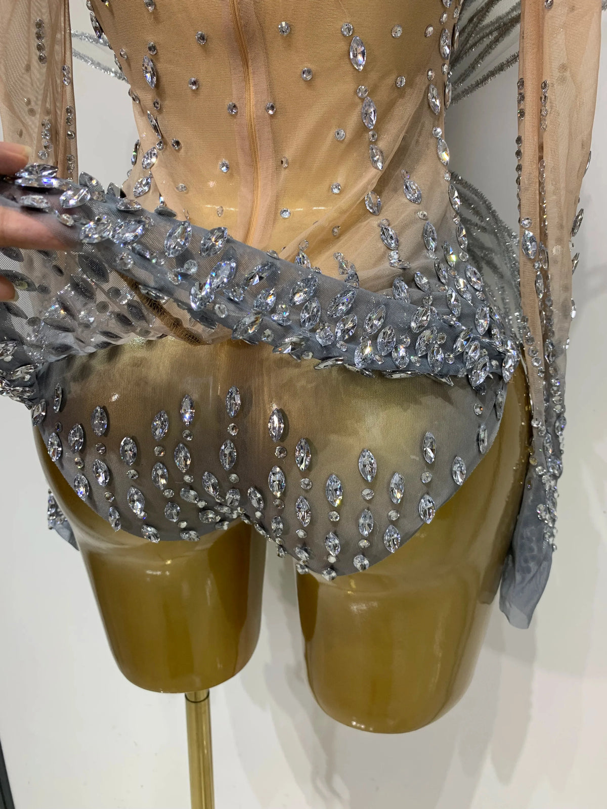 Silver Rhinestone Sheer Mesh Jumpsuit | Stagewear